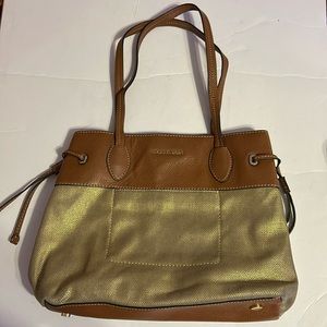 Michael Kors leather Brown & shimmering bronze hand bag
